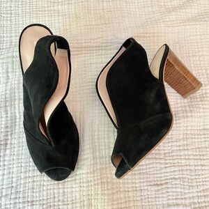 Brenda Zaro | Black Suede Peep Toe Slingback Heels